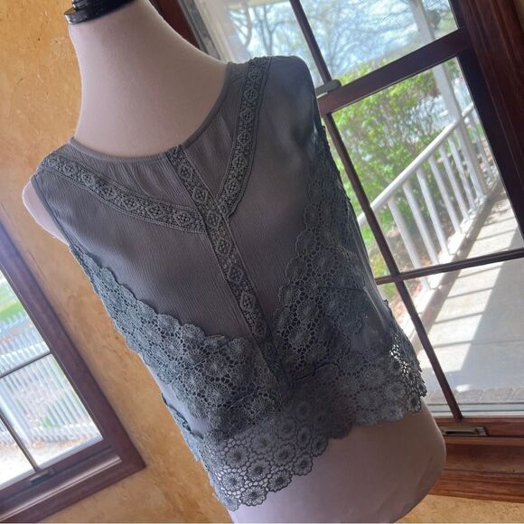 Self Esteem sage Green crochet Trimmed Top w/ cute bow behind women's XL - Picture 3 of 11